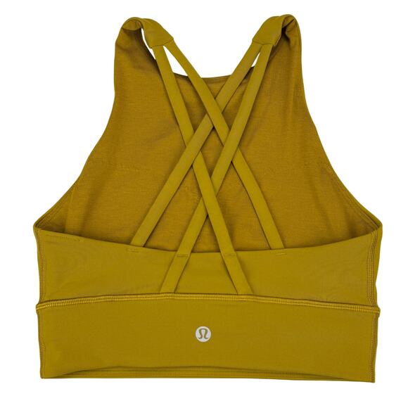 LULULEMON Energy Bra High Neck Long Line Size 4 Gold Spice - Picture 4 of 6